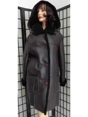 Excellent Brown Sheepskin Shearling Lamb Coat Jacket Women Woman Size 8-10 Med